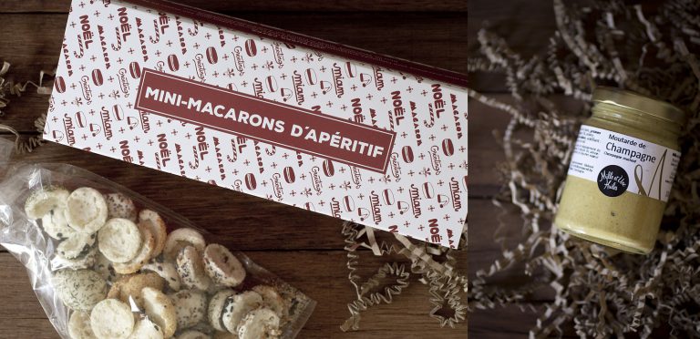 Bonjour French Food est bien remplie en décembre : sardines à l'huile de homard, mini macarons, crème d'artichauts, moutarde de Champagne, chocolat noir, et pain d'épices.