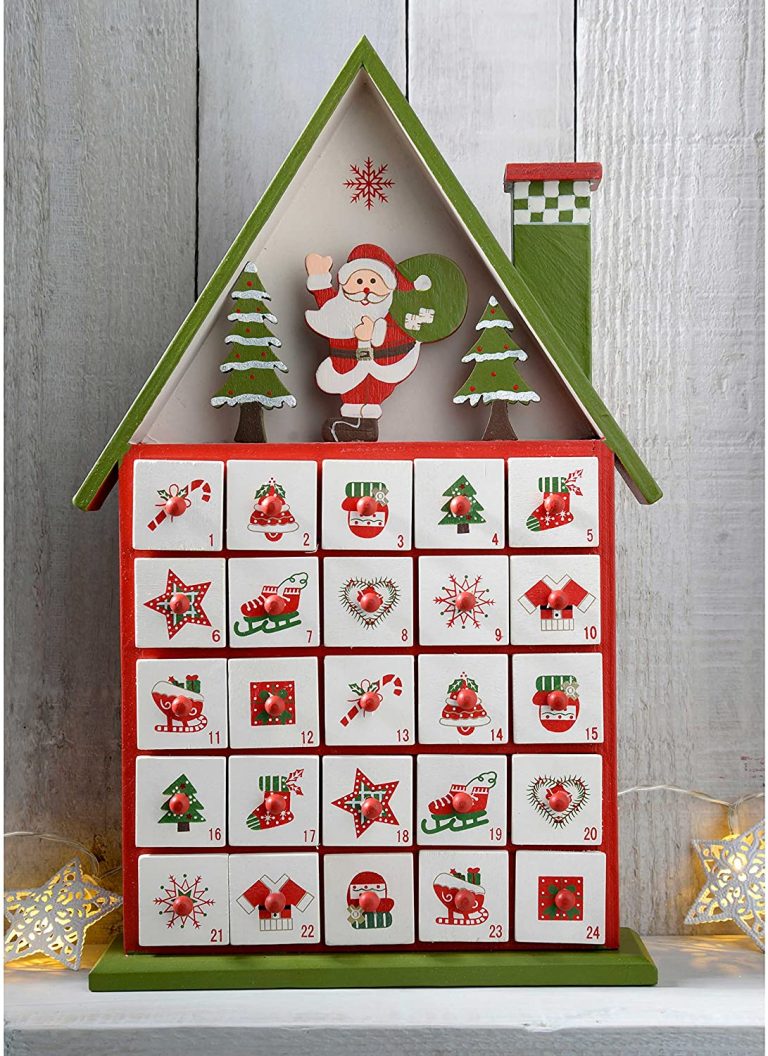 calendrier de l'Avent maison en bois multicolore
