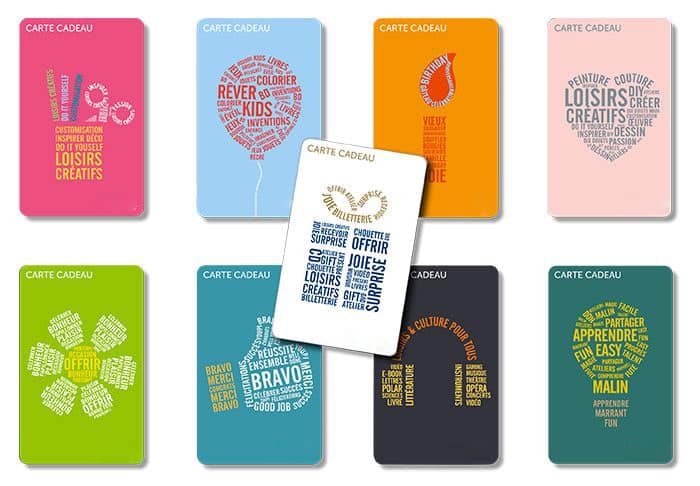 Différentes cartes cadeaux