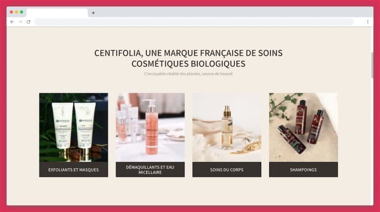 Les catégories de produits proposées par Centifolia