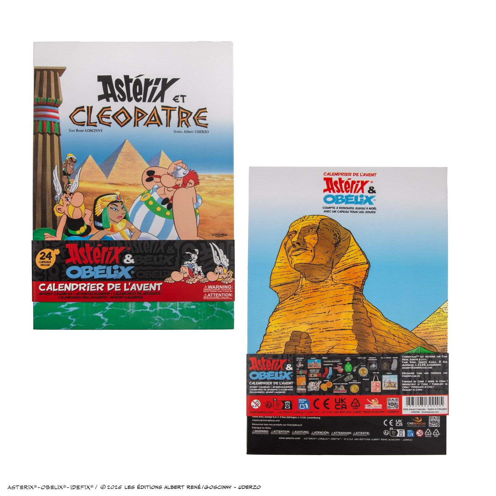 Le coffret du calendrier de l’Avent Astérix & Cléopâtre ouvert sur ses 24 compartiments illustrés