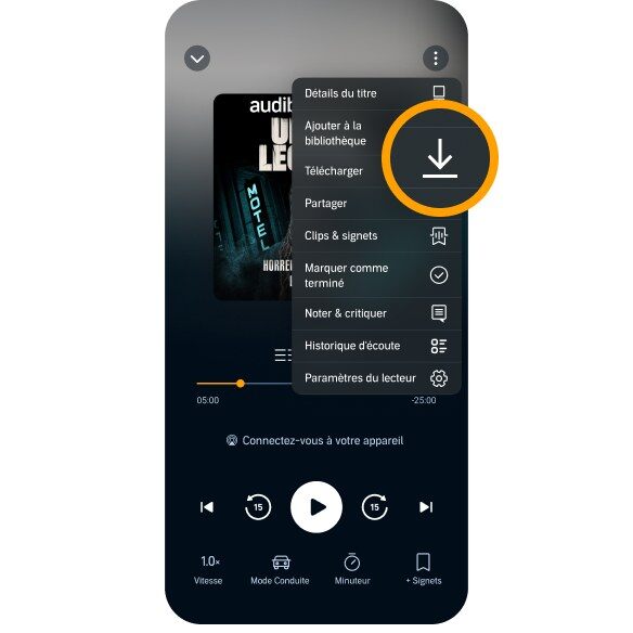Téléchargement d'un livre audio dans l'application Audible