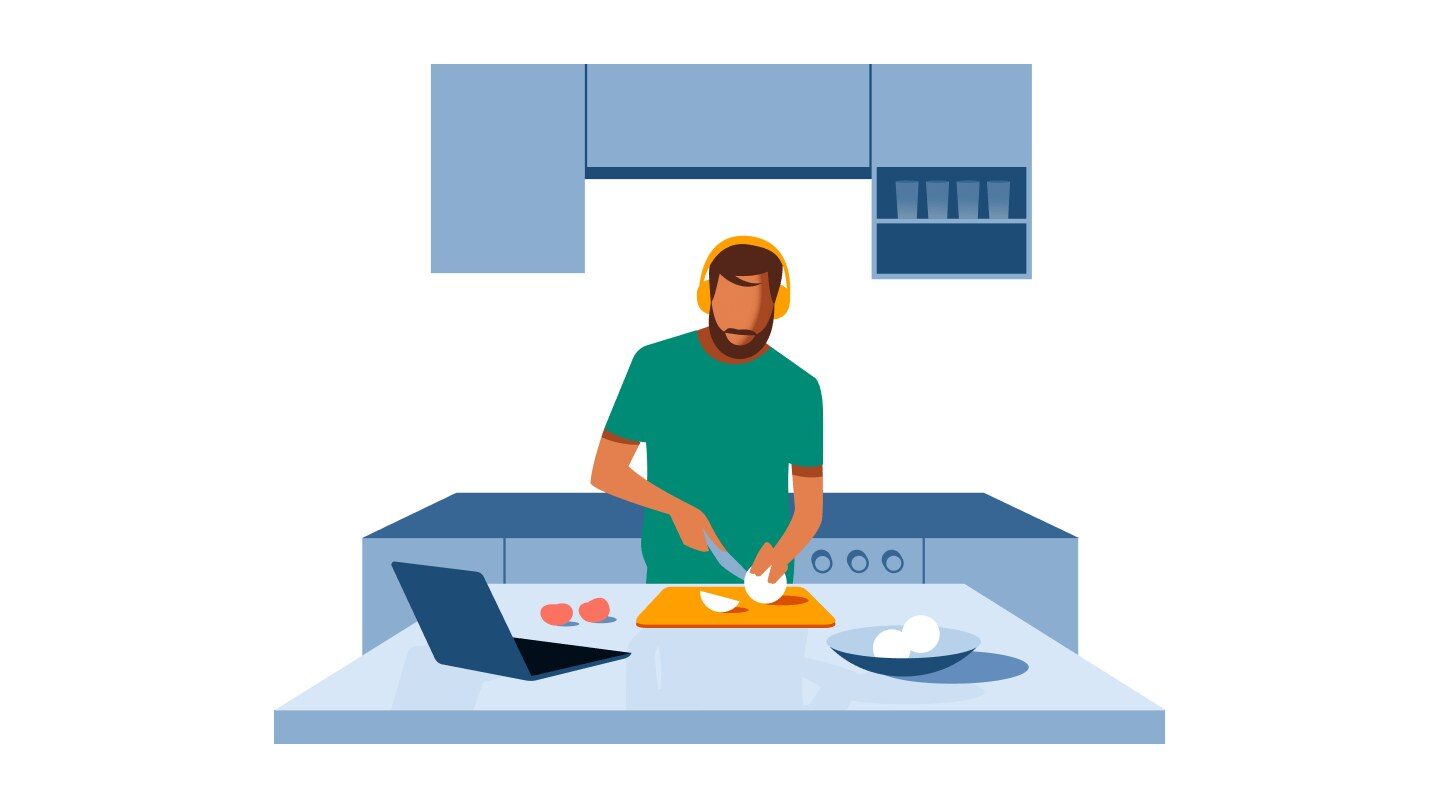 Écoute d'un livre audio Audible en cuisinant