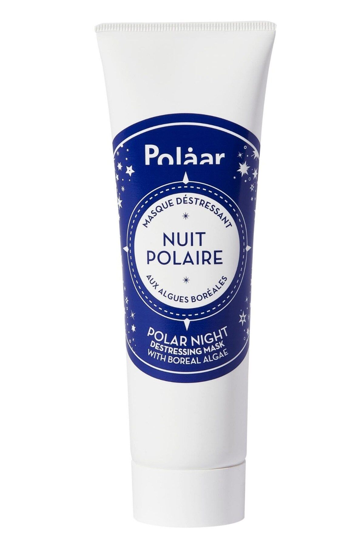 Tube bleu et blanc du masque déstressant Nuit Polaire de Polaar, aux algues boréales