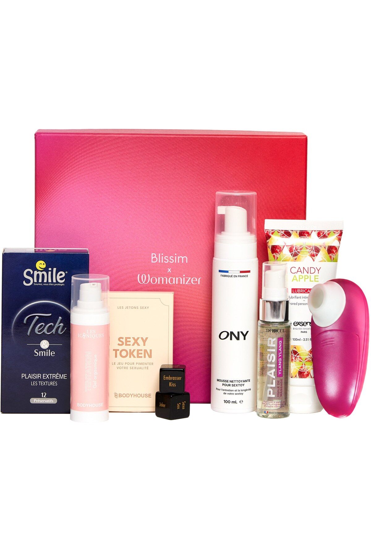 Coffret Blissim Plaisir avec Womanizer et ses produits, dont le Womanizer Mini 2 rose