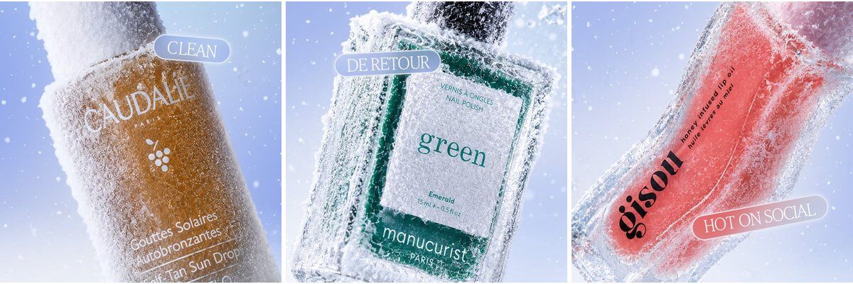 Trois cases ouvertes du calendrier de l’Avent Blissim 2026 : les gouttes autobronzantes Caudalie, le vernis Green Emerald de Manucurist et l’huile lèvres Gisou