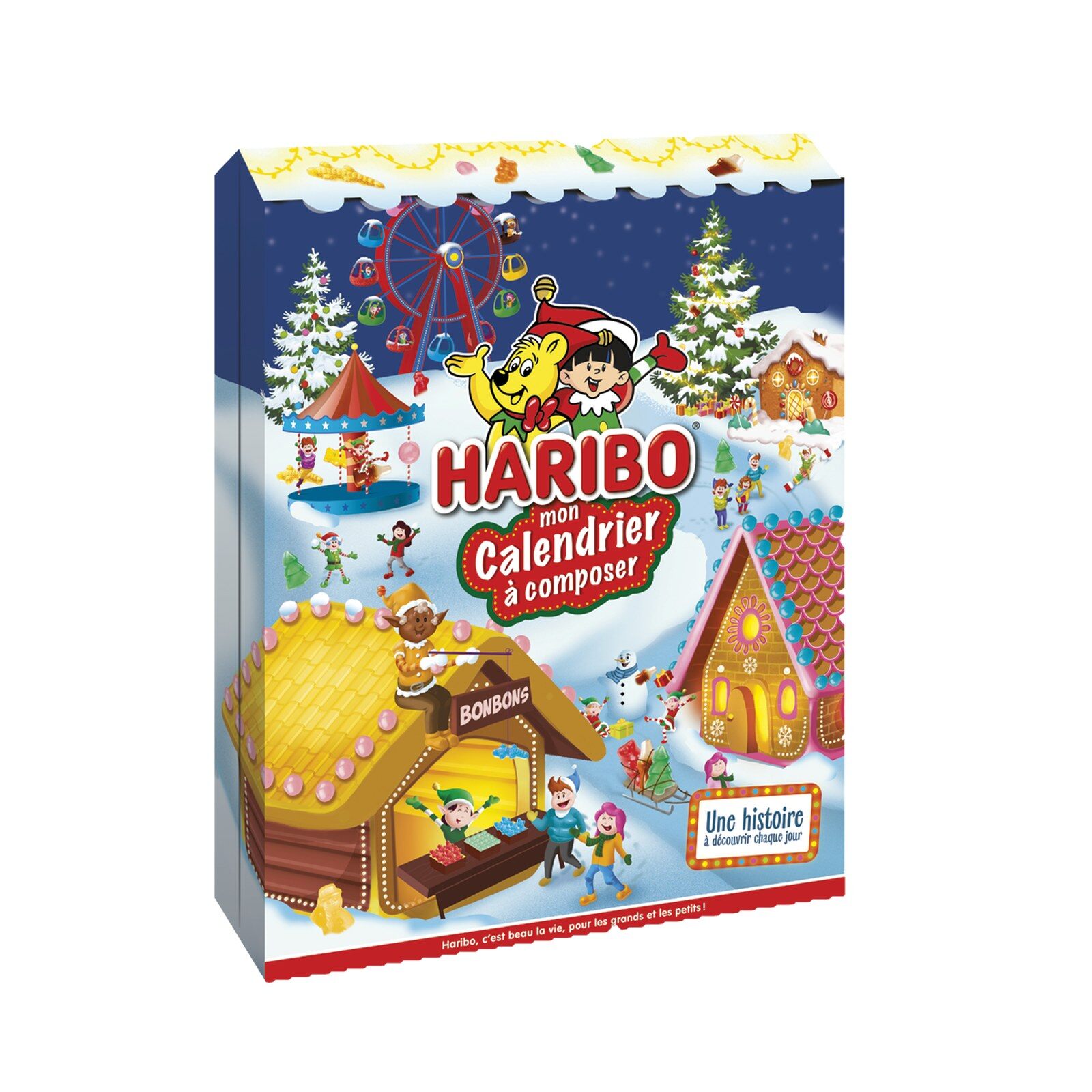 Calendrier de l’Avent Haribo personnalisable en forme de chalet de Noël, vendu vide