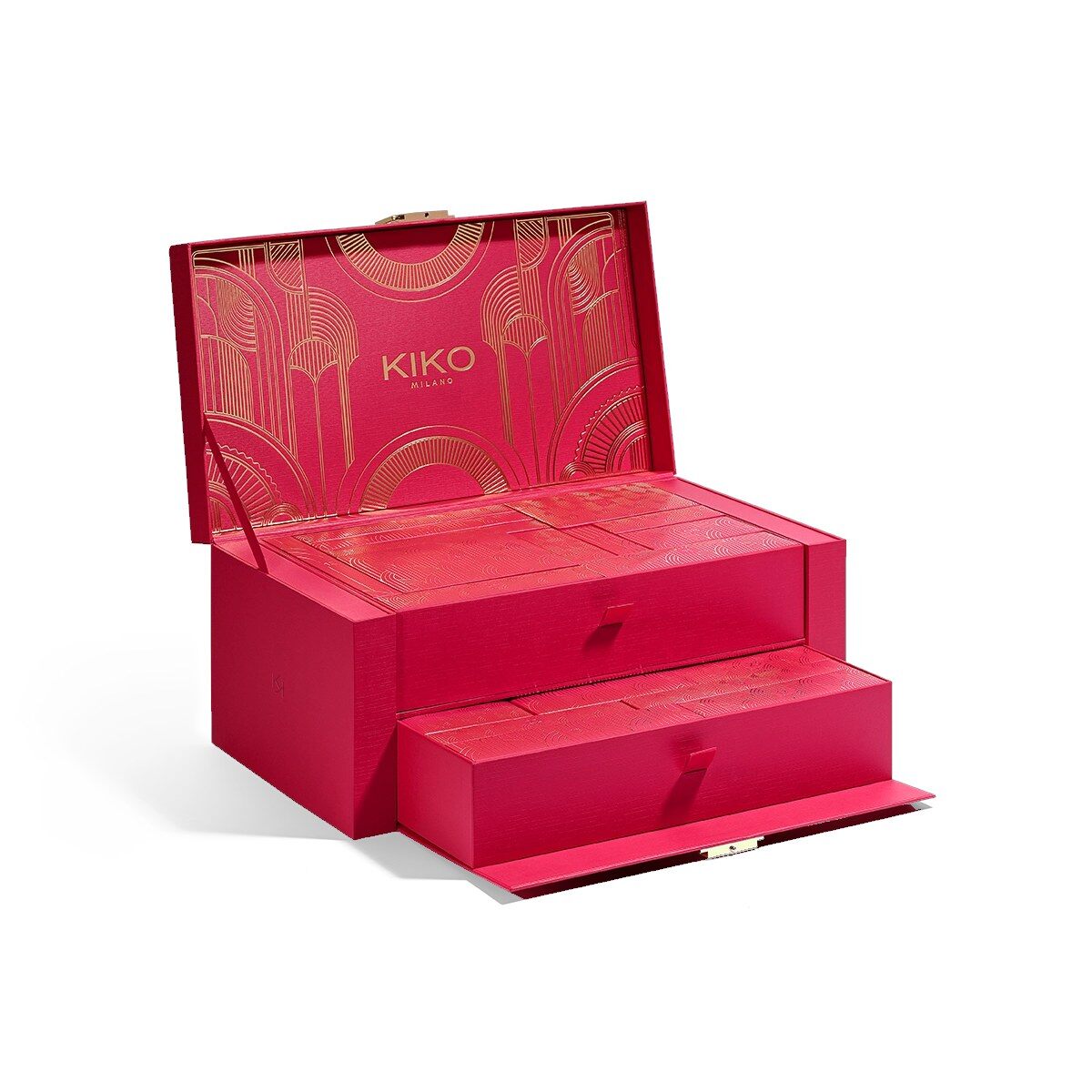 Coffret rouge vide du calendrier de l’Avent Kiko 2026 avec ses deux tiroirs ouverts