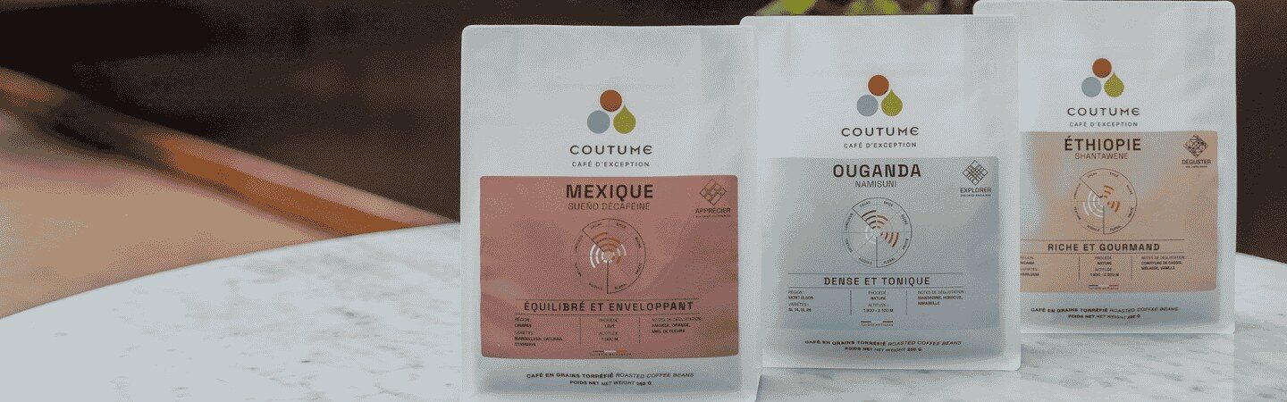 Sachets de cafés Coutume des gammes Apprécier, Explorer et Déguster