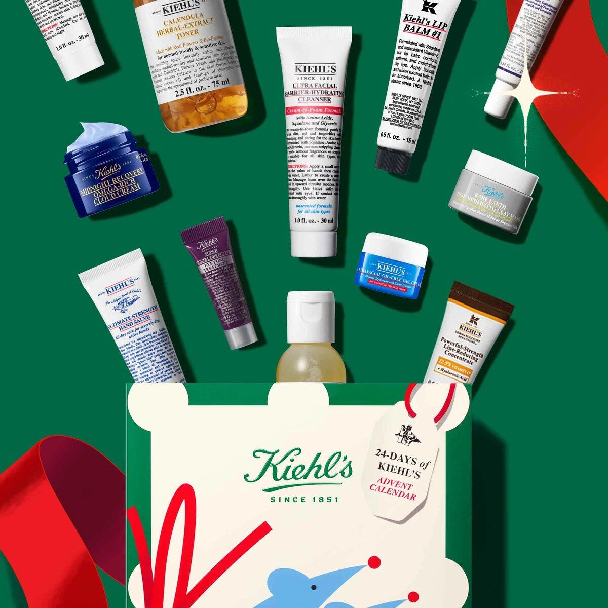 Des soins Kiehl’s, dont le Lip Balm #1, s’échappent du calendrier de l’Avent 2026