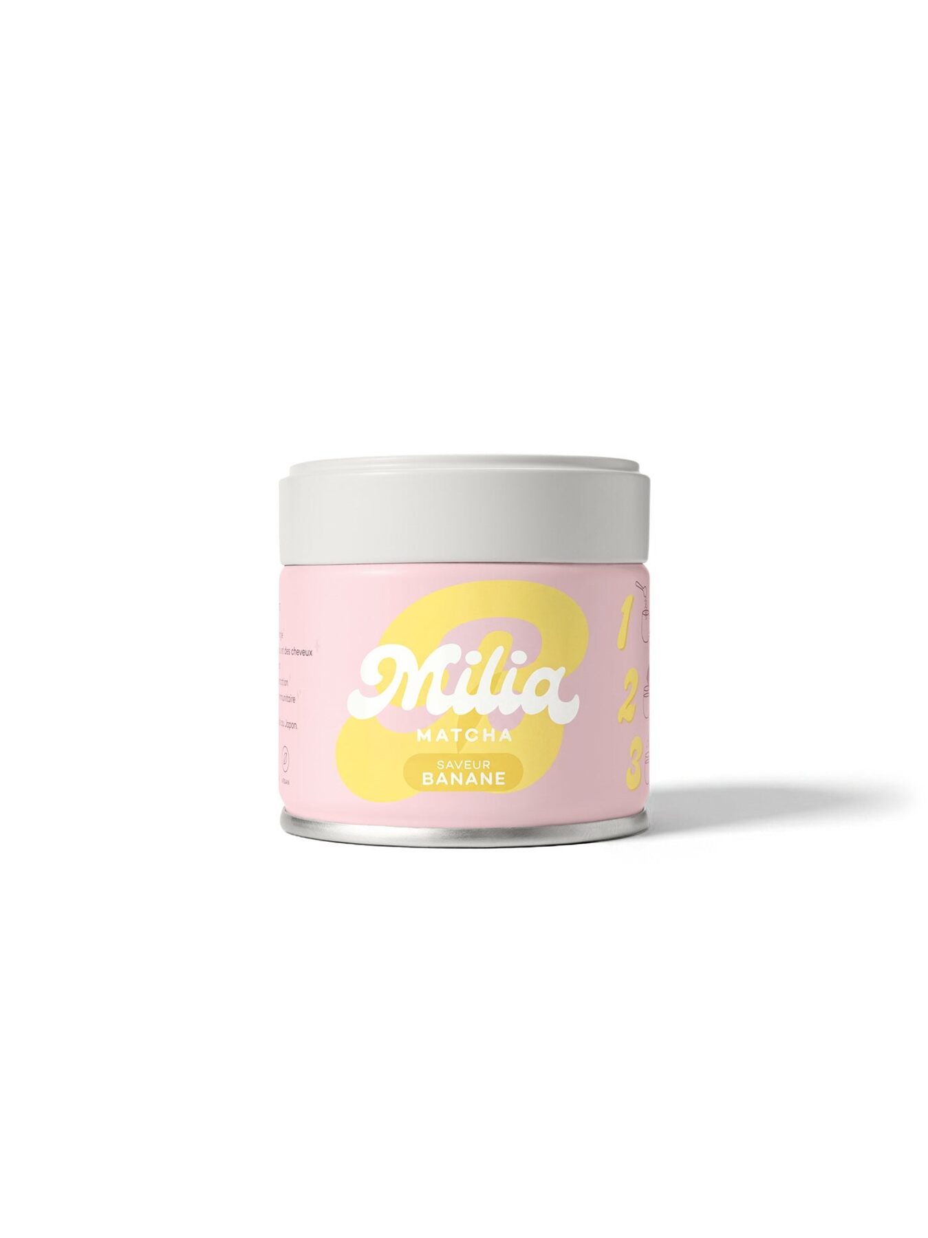 Canette Milia Matcha Banane 30 g, rose et jaune