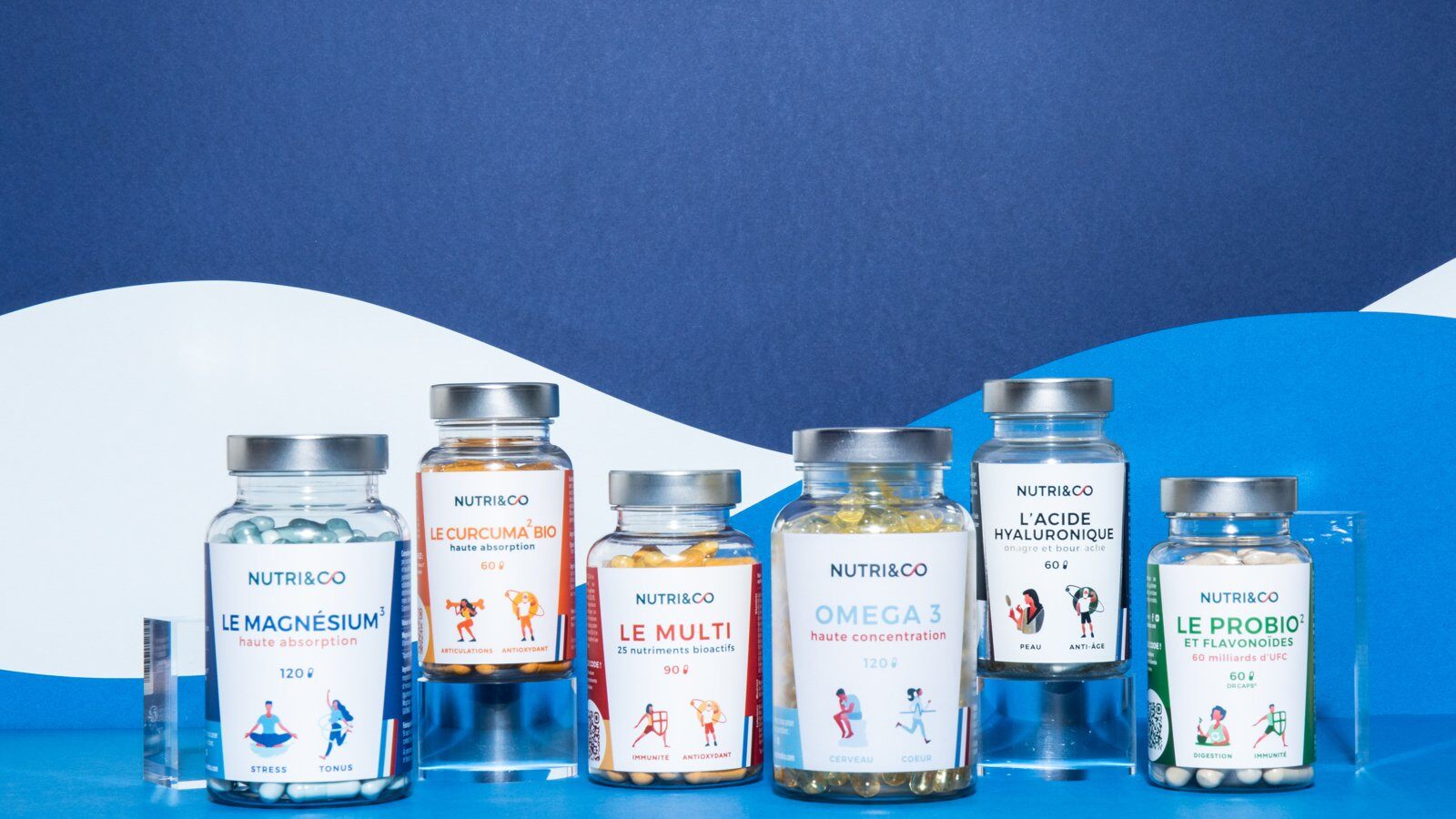Gamme de compléments alimentaires Nutri&Co en flacons
