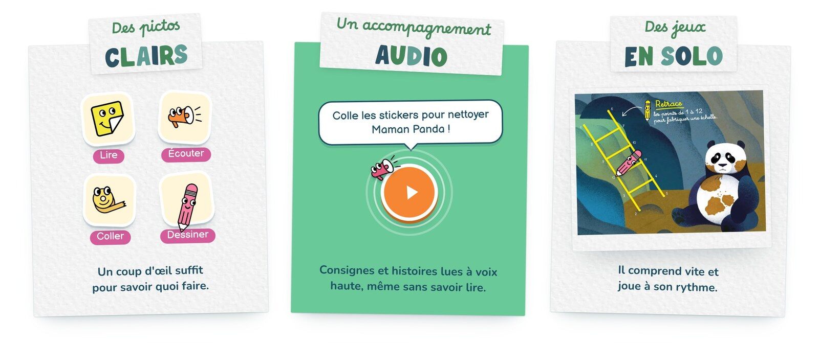 Les trois piliers de Mission Animalia : pictogrammes, accompagnement audio et jeux en solo
