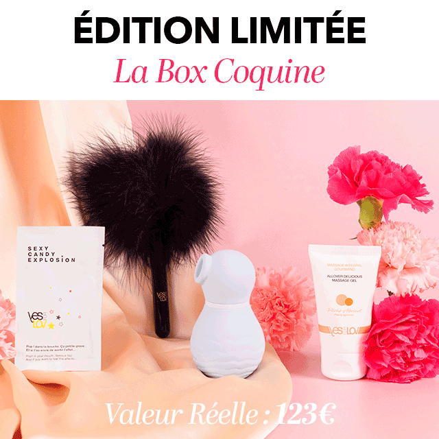 Visuel officiel de l’édition limitée La Box Coquine, avec le nom de la box et la mention « Valeur Réelle : 123 € ».