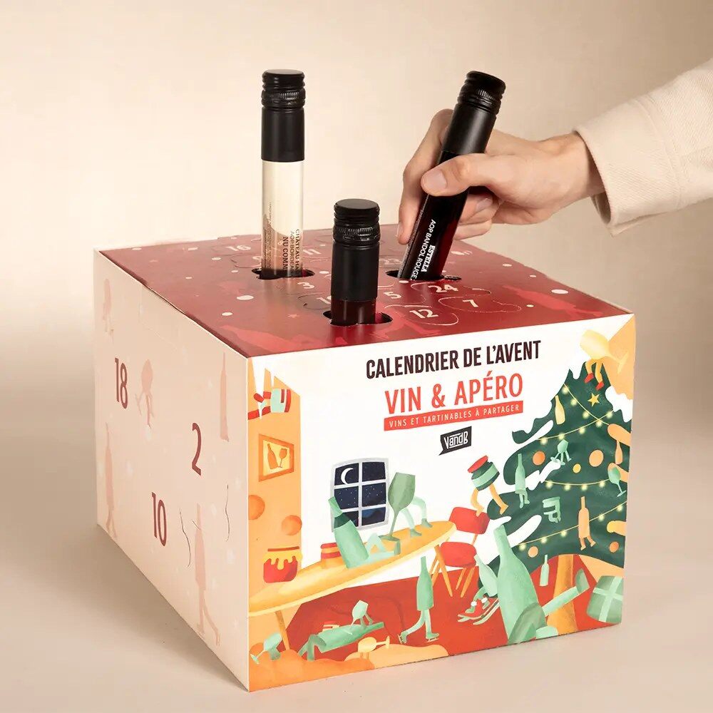 Le calendrier de l’Avent Vin et Apéro V and B 2026 avec ses tubes de vin